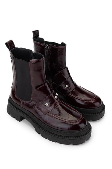  Tamer Tanca Kadın Hakiki Deri Bordo Rugan Casual Bot