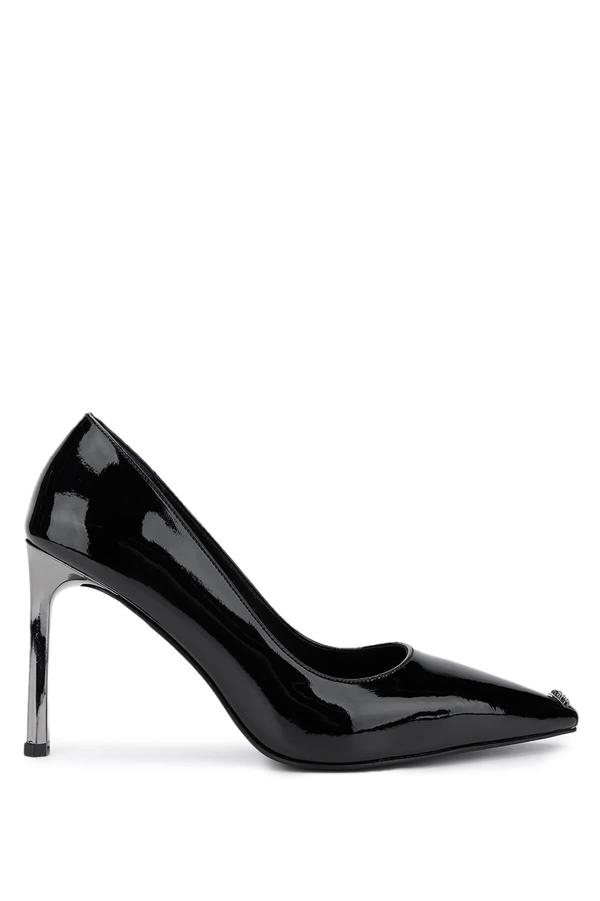  Tamer Tanca Kadın Vegan Siyah Rugan Topuklu Ayakkabı