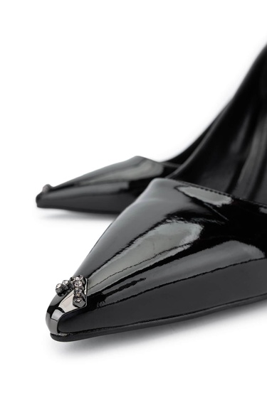  Tamer Tanca Kadın Vegan Siyah Rugan Topuklu Ayakkabı