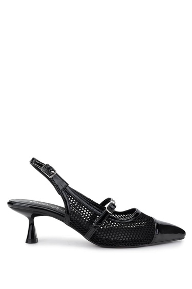  Tamer Tanca Kadın Deri & Tekstil Siyah Topuklu Ayakkabı