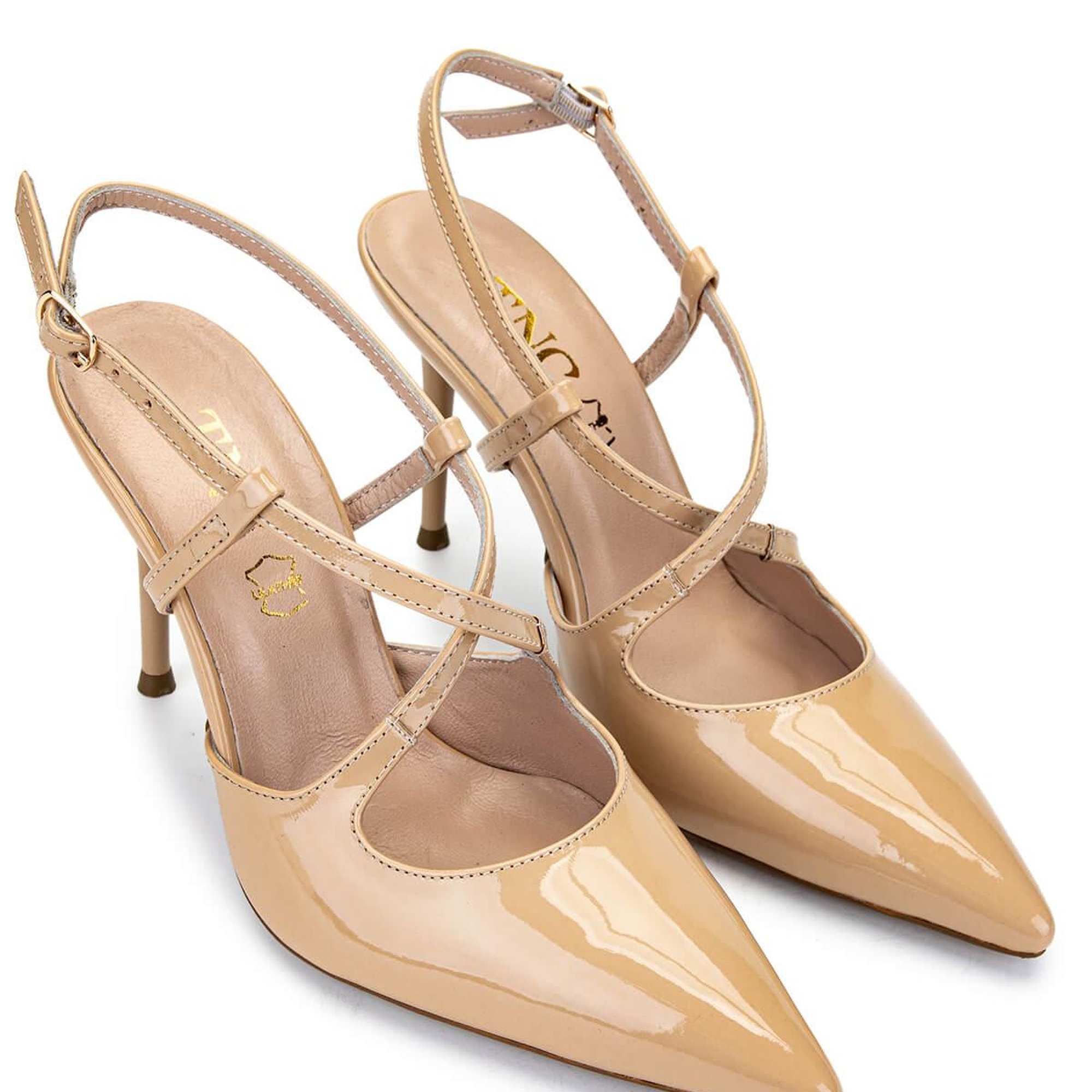 Tamer Tanca Kadın Hakiki Deri Bej Rugan Topuklu Ayakkabı