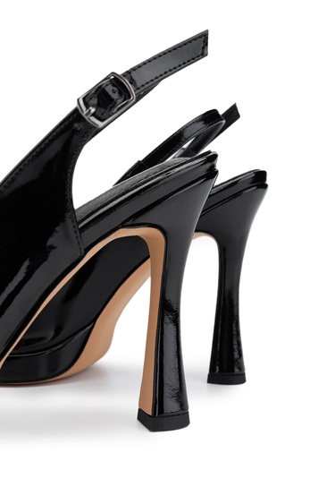  Tamer Tanca Kadın Vegan Siyah Rugan Topuklu Ayakkabı