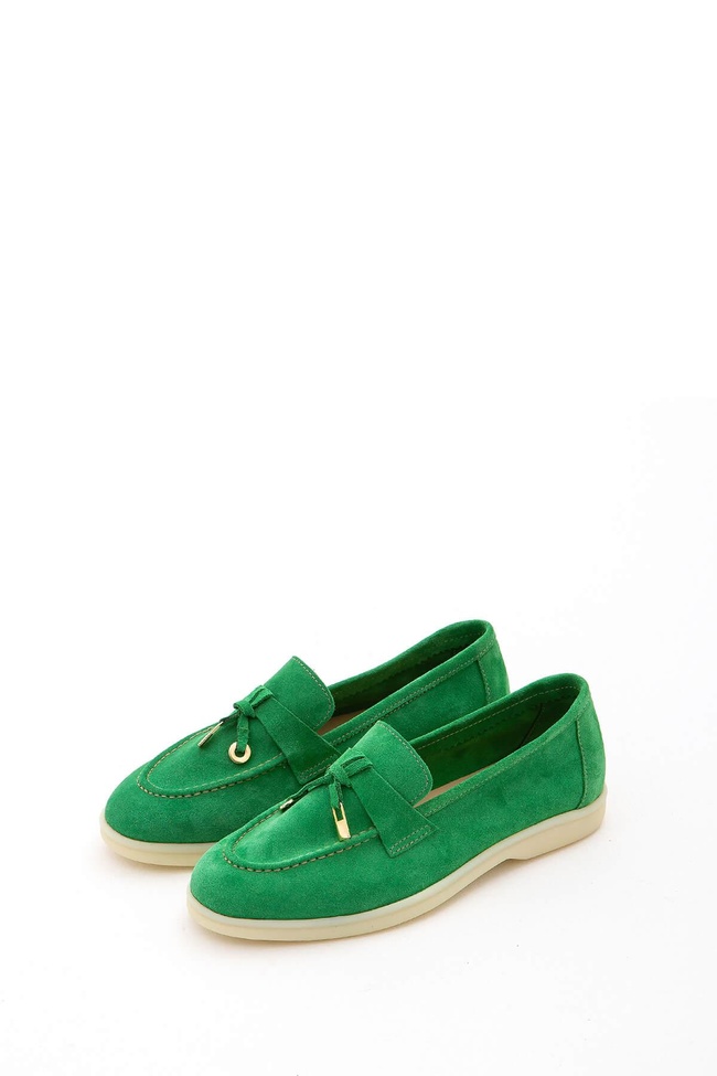  Tamer Tanca Kadın Hakiki Deri Yeşil Loafer Ayakkabı