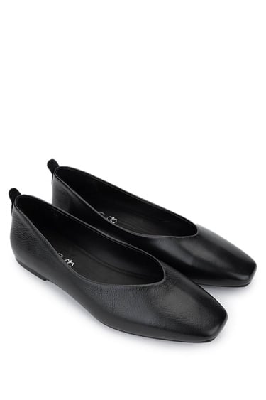  Tamer Tanca Kadın Hakiki Deri Siyah Deri Babet Ayakkabı