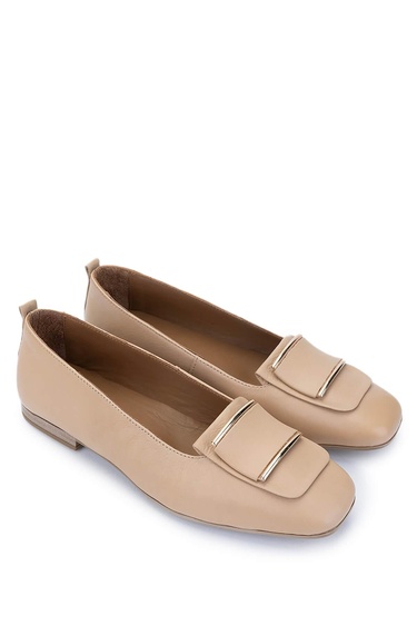  Tamer Tanca Kadın Hakiki Deri Bej Loafer Ayakkabı