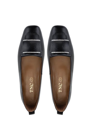  Tamer Tanca Kadın Hakiki Deri Siyah Deri Loafer Ayakkabı