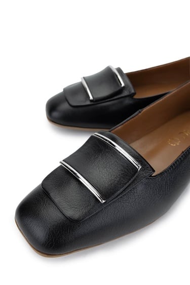  Tamer Tanca Kadın Hakiki Deri Siyah Deri Loafer Ayakkabı