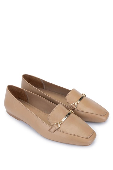  Tamer Tanca Kadın Hakiki Deri Bej Loafer Ayakkabı