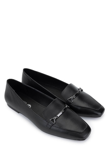  Tamer Tanca Kadın Hakiki Deri Siyah Deri Loafer Ayakkabı