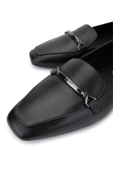  Tamer Tanca Kadın Hakiki Deri Siyah Deri Loafer Ayakkabı