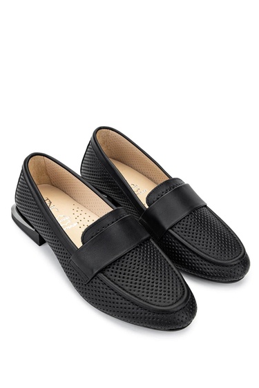  Tamer Tanca Kadın Hakiki Deri Siyah Loafer Ayakkabı