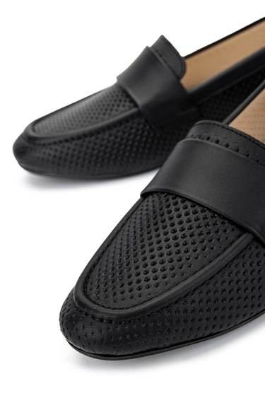  Tamer Tanca Kadın Hakiki Deri Siyah Loafer Ayakkabı