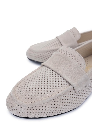  Tamer Tanca Kadın Hakiki Deri Bej Süet Loafer Ayakkabı