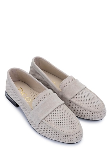  Tamer Tanca Kadın Hakiki Deri Bej Süet Loafer Ayakkabı