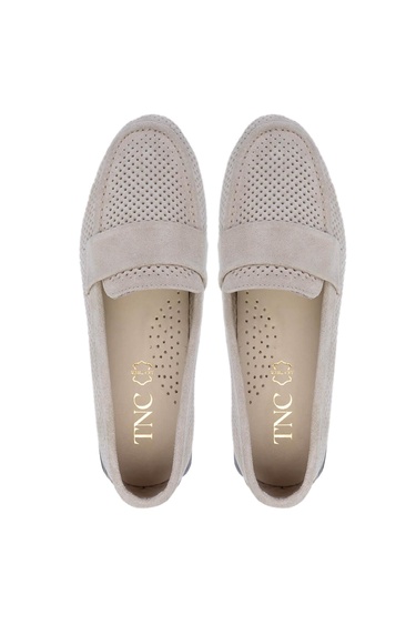  Tamer Tanca Kadın Hakiki Deri Bej Süet Loafer Ayakkabı