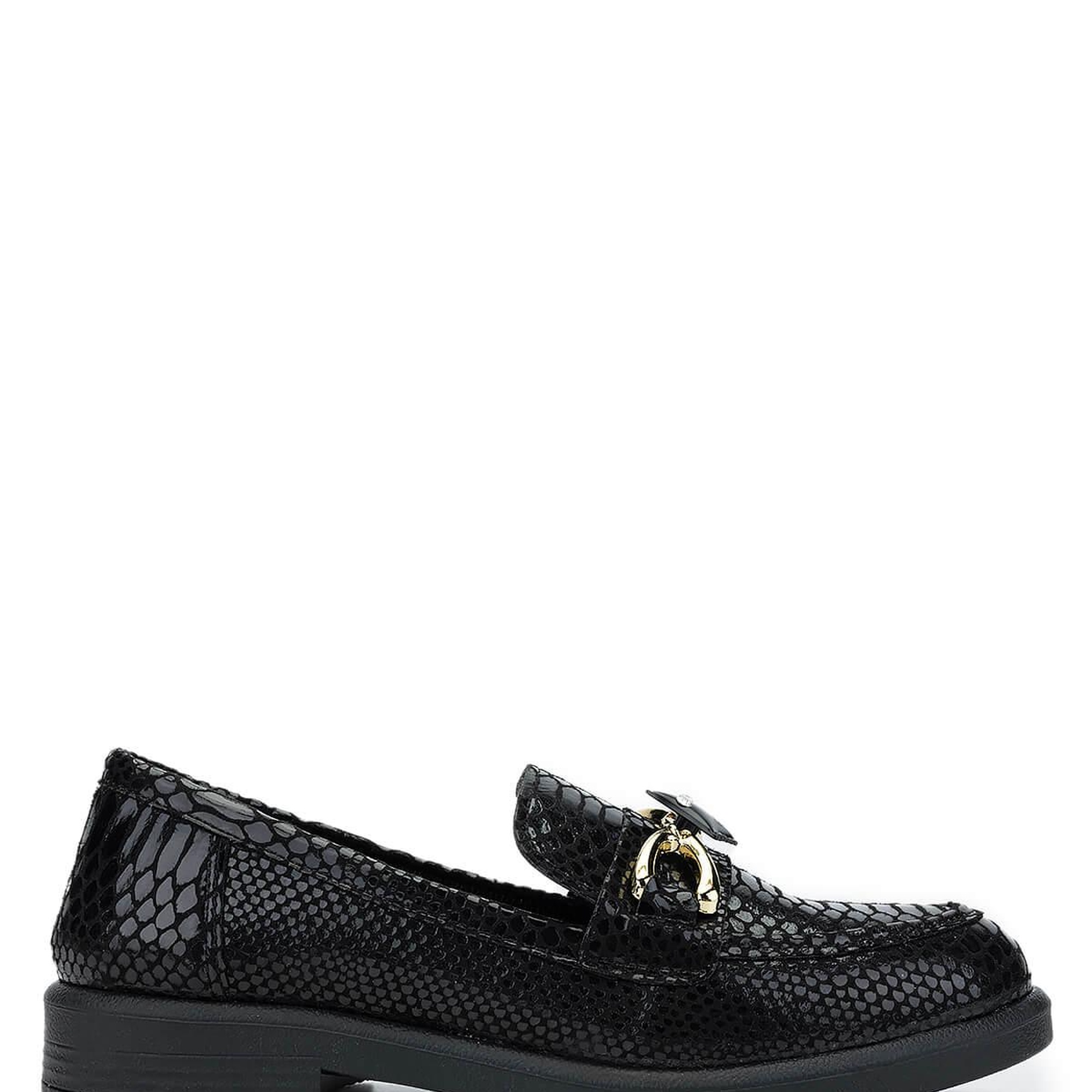 Tamer Tanca Kadın Vegan Siyah Kroko Loafer Ayakkabı