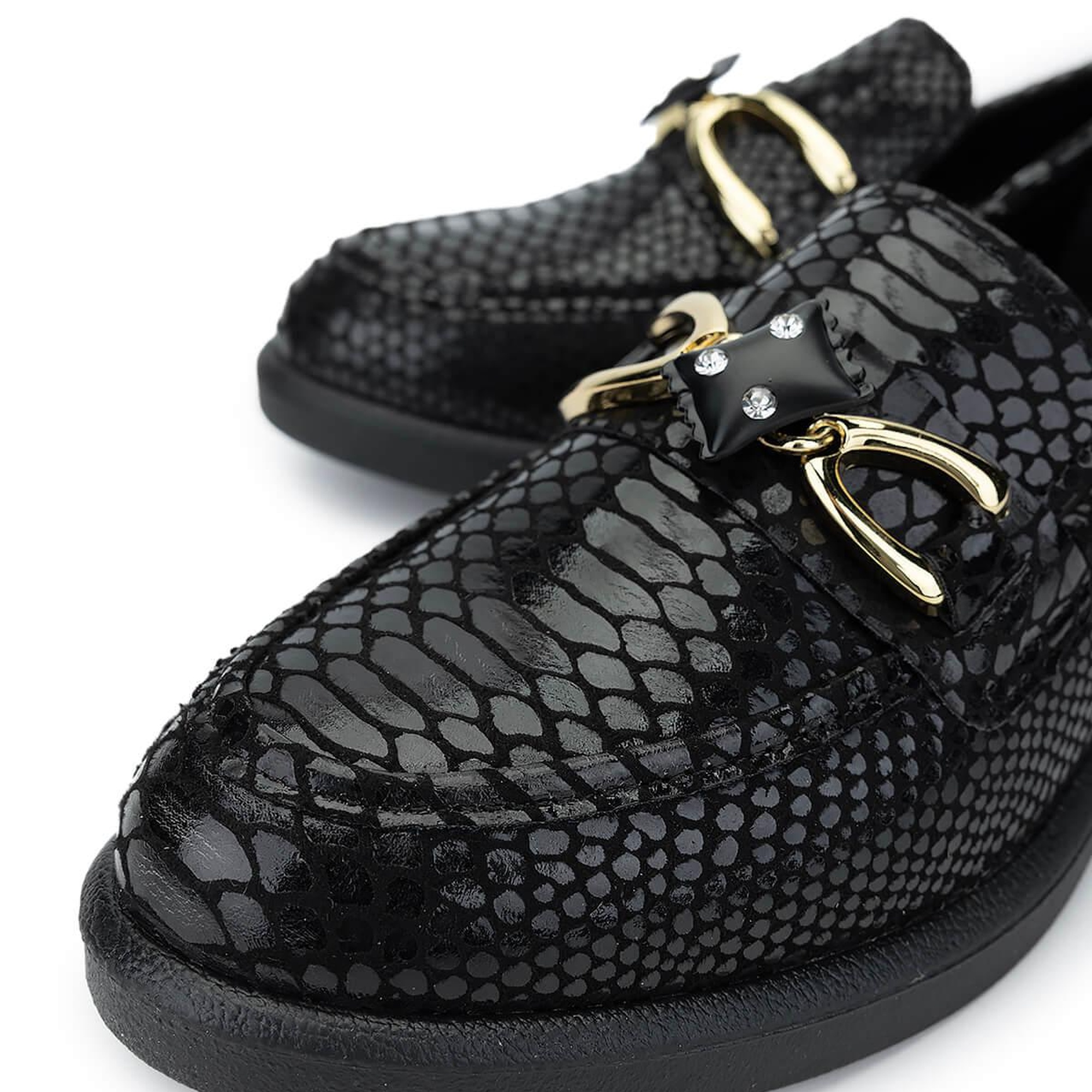 Tamer Tanca Kadın Vegan Siyah Kroko Loafer Ayakkabı