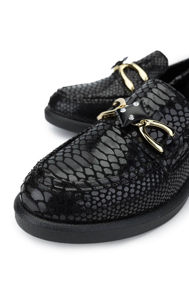  Tamer Tanca Kadın Vegan Siyah Kroko Loafer Ayakkabı