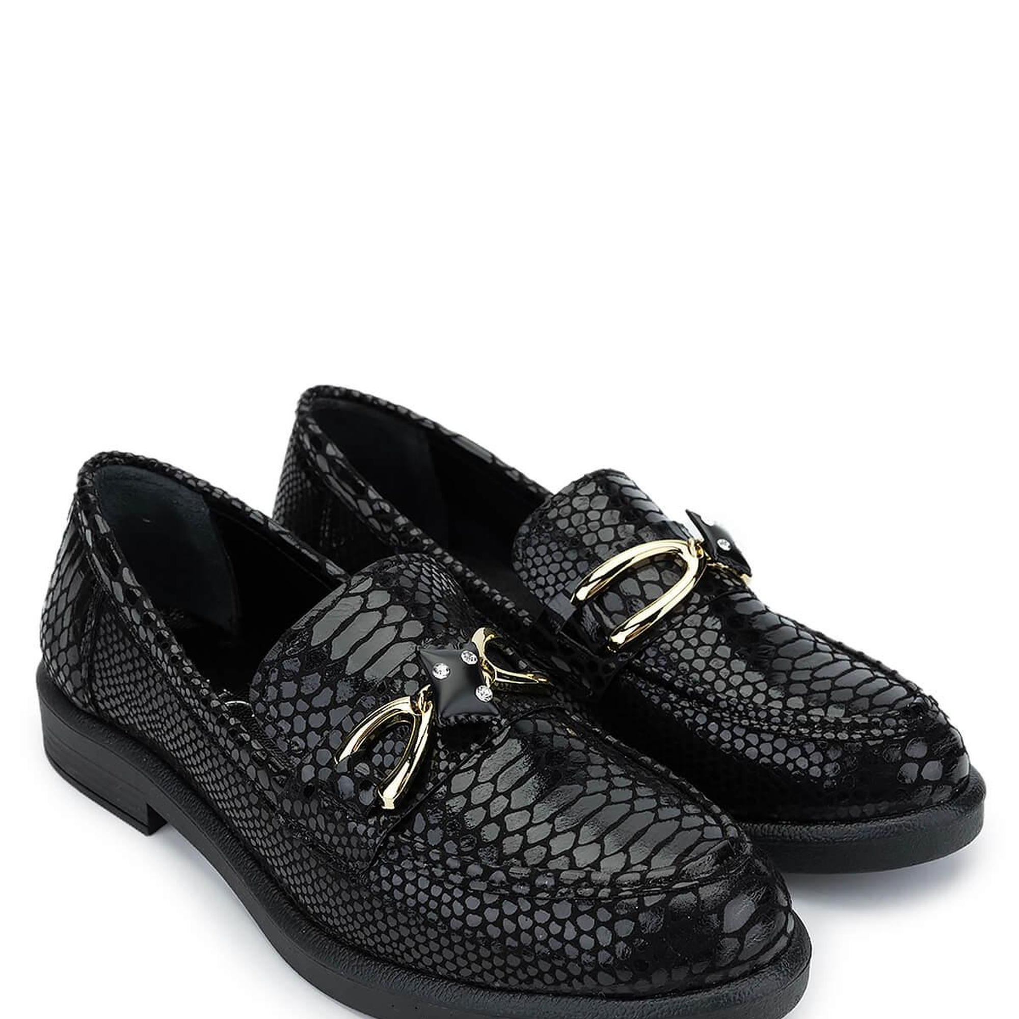 Tamer Tanca Kadın Vegan Siyah Kroko Loafer Ayakkabı