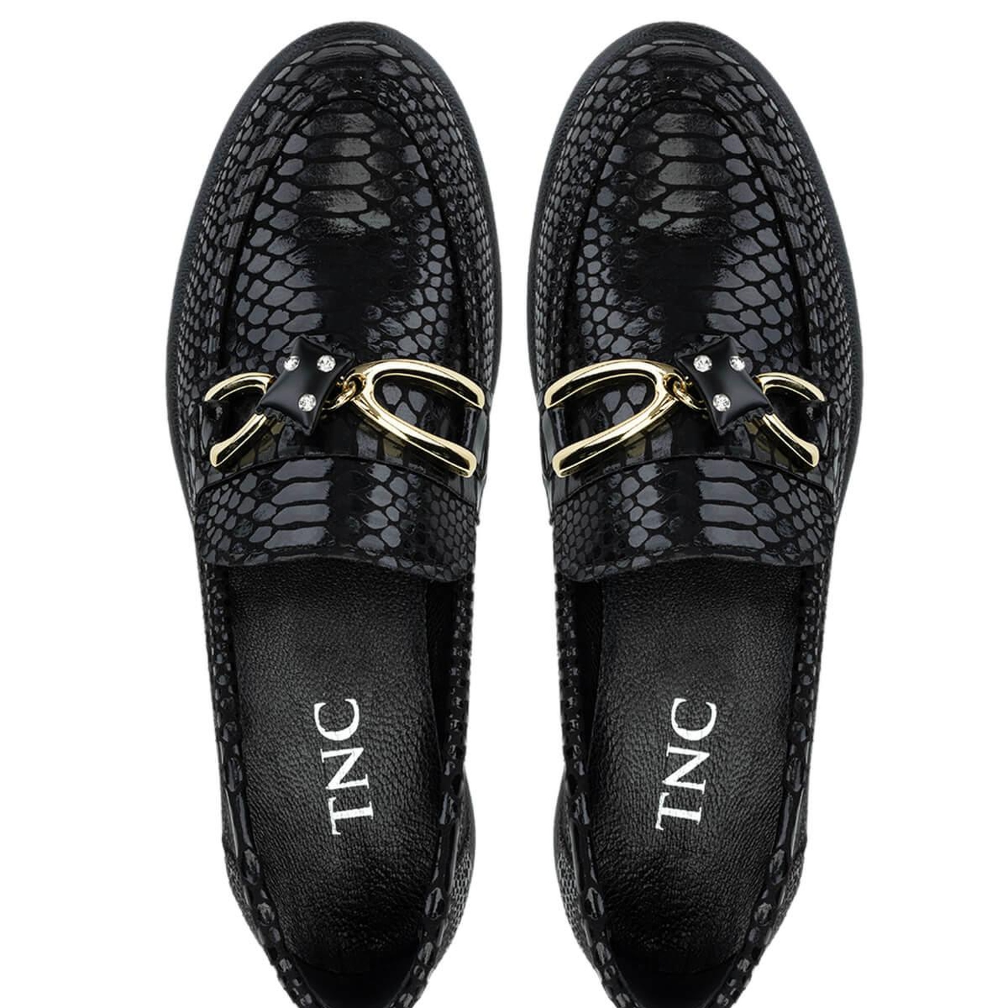 Tamer Tanca Kadın Vegan Siyah Kroko Loafer Ayakkabı