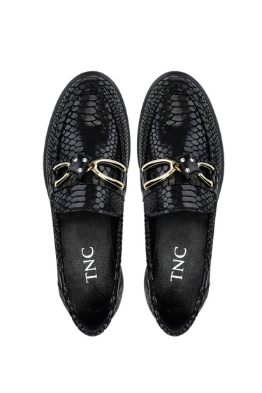  Tamer Tanca Kadın Vegan Siyah Kroko Loafer Ayakkabı