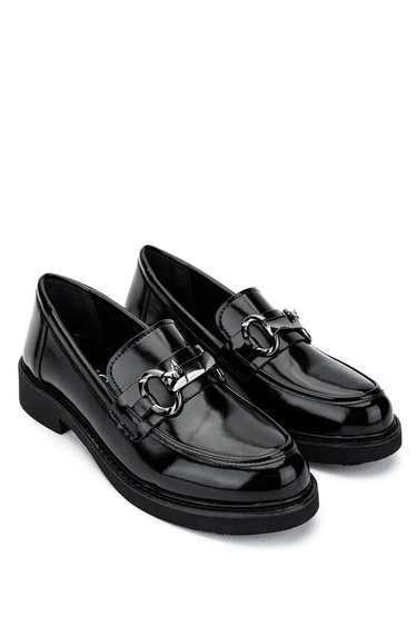  Tamer Tanca Kadın Vegan Siyah Açma Loafer Ayakkabı