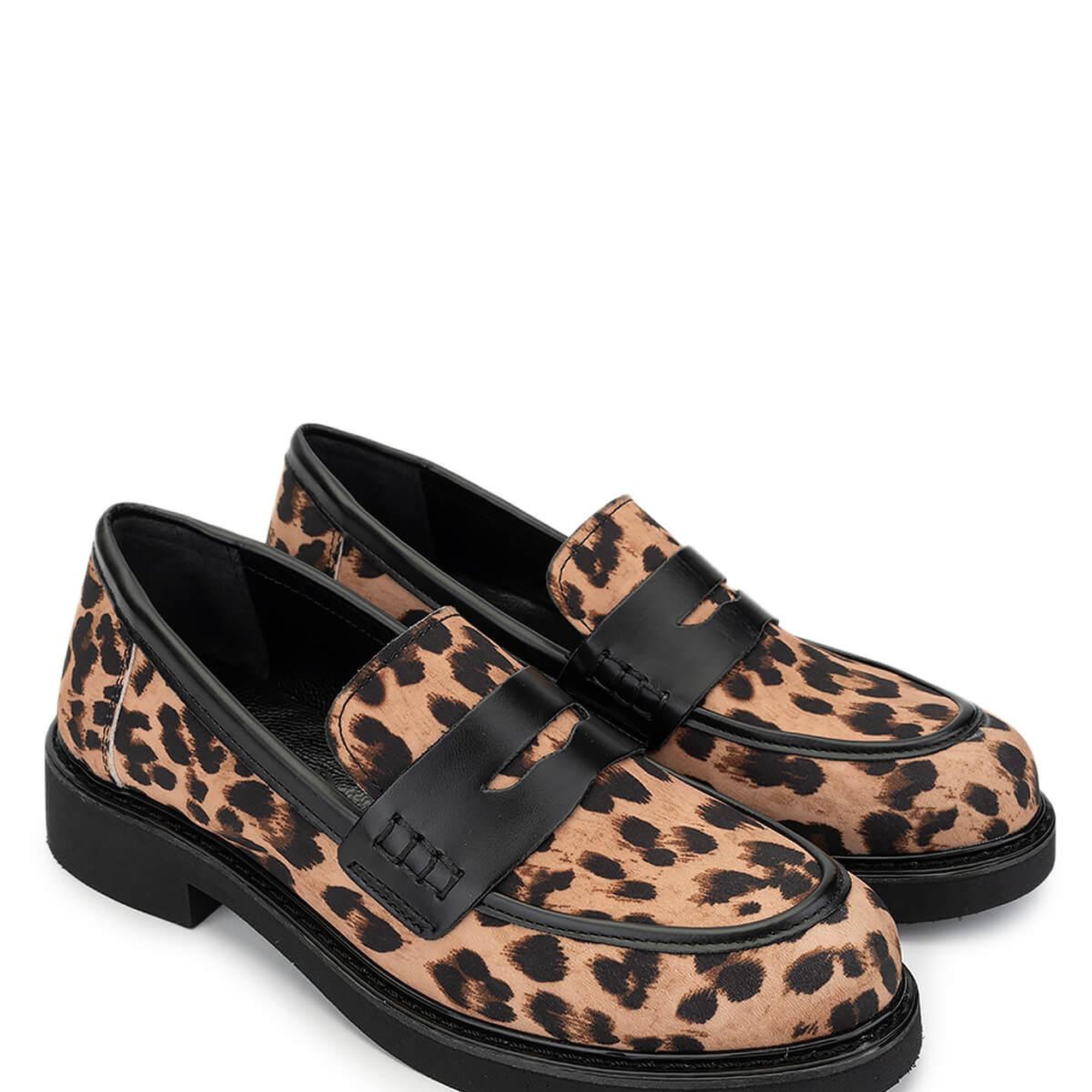 Tamer Tanca Kadın Vegan Leopar/Siyah Loafer Ayakkabı