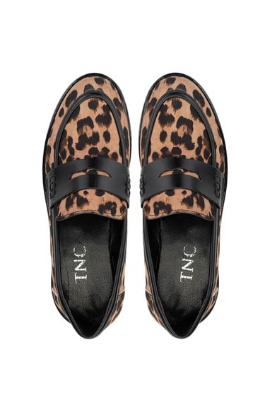  Tamer Tanca Kadın Vegan Leopar/Siyah Loafer Ayakkabı