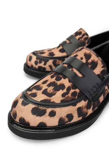  Tamer Tanca Kadın Vegan Leopar/Siyah Loafer Ayakkabı
