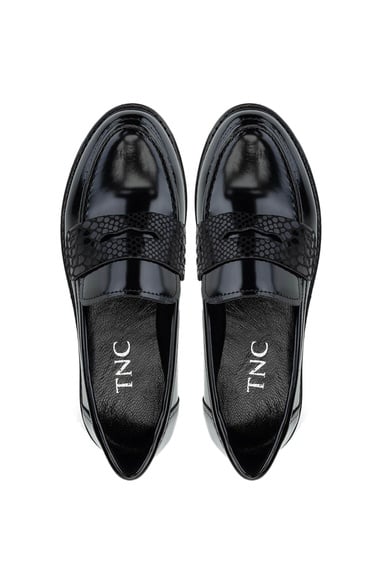  Tamer Tanca Kadın Vegan Siyah Açma Loafer Ayakkabı