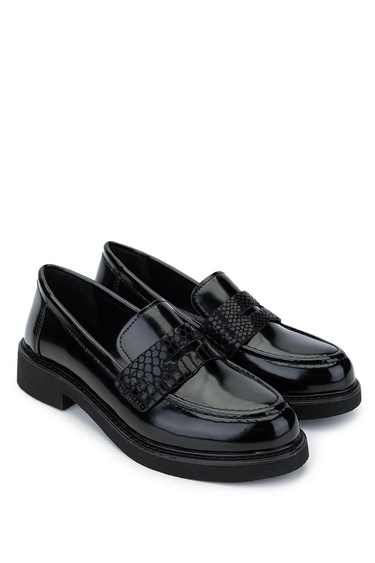  Tamer Tanca Kadın Vegan Siyah Açma Loafer Ayakkabı