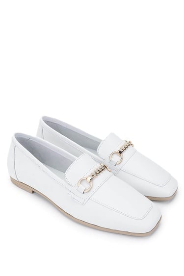  Tamer Tanca Kadın Hakiki Deri Beyaz Loafer Ayakkabı