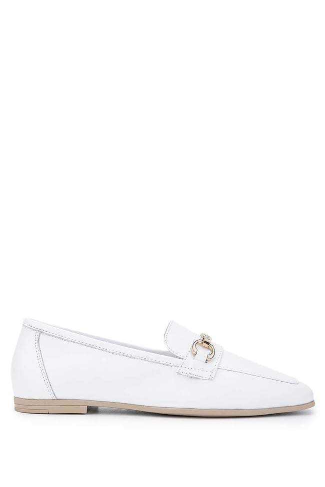  Tamer Tanca Kadın Hakiki Deri Beyaz Loafer Ayakkabı
