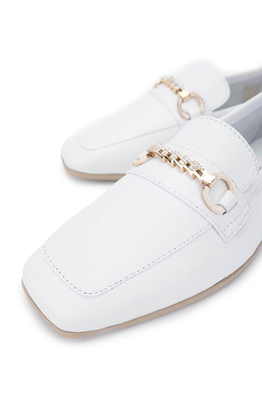  Tamer Tanca Kadın Hakiki Deri Beyaz Loafer Ayakkabı