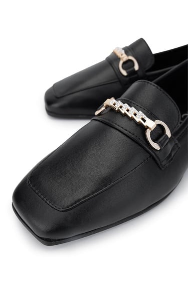  Tamer Tanca Kadın Hakiki Deri Siyah Deri Loafer Ayakkabı