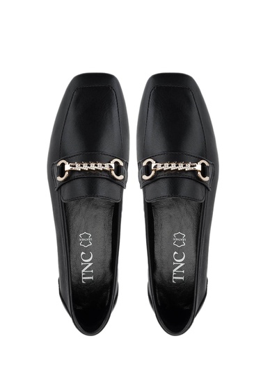  Tamer Tanca Kadın Hakiki Deri Siyah Deri Loafer Ayakkabı
