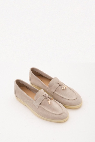  Tamer Tanca Kadın Hakiki Deri Bej Loafer Ayakkabı
