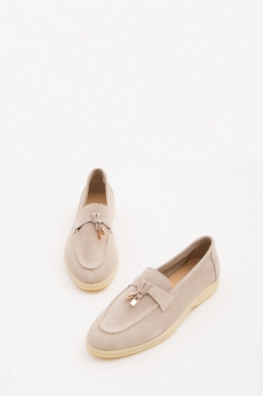  Tamer Tanca Kadın Hakiki Deri Bej Loafer Ayakkabı