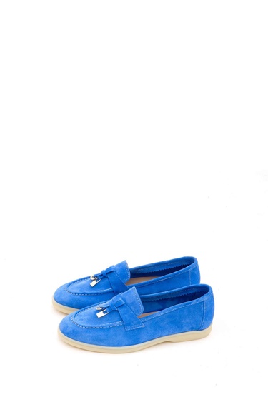  Tamer Tanca Kadın Hakiki Deri Mavi Loafer Ayakkabı