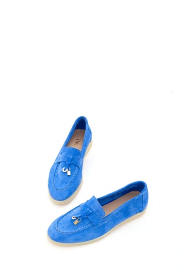  Tamer Tanca Kadın Hakiki Deri Mavi Loafer Ayakkabı