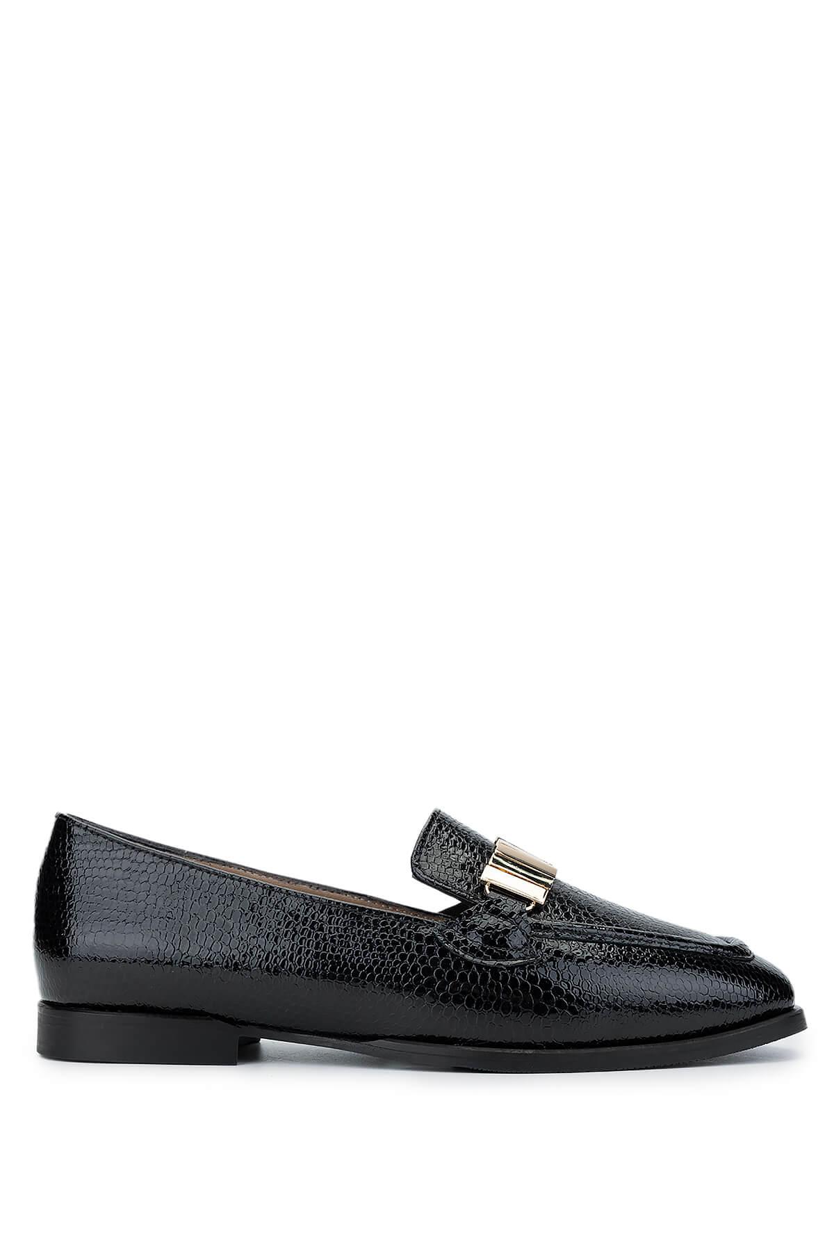  Tamer Tanca Kadın Hakiki Deri Siyah Loafer Ayakkabı