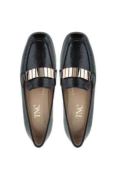  Tamer Tanca Kadın Hakiki Deri Siyah Loafer Ayakkabı