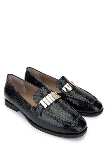  Tamer Tanca Kadın Hakiki Deri Siyah Loafer Ayakkabı