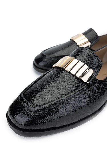  Tamer Tanca Kadın Hakiki Deri Siyah Loafer Ayakkabı