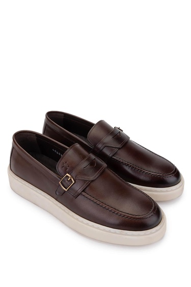  Tamer Tanca Erkek Hakiki Deri Kahverengi Loafer Ayakkabı