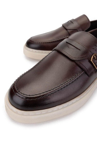  Tamer Tanca Erkek Hakiki Deri Kahverengi Loafer Ayakkabı