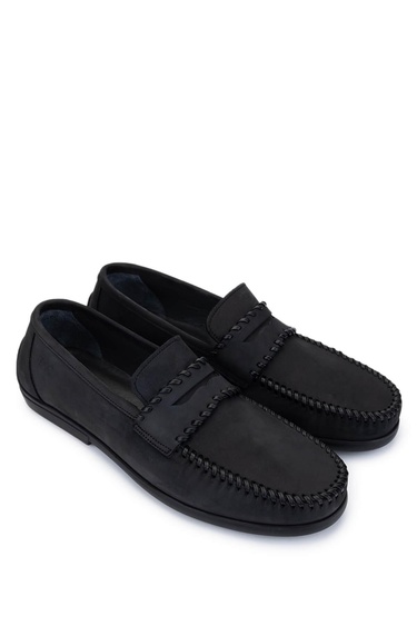  Tamer Tanca Erkek Hakiki Deri Siyah Nubuk Loafer Ayakkabı