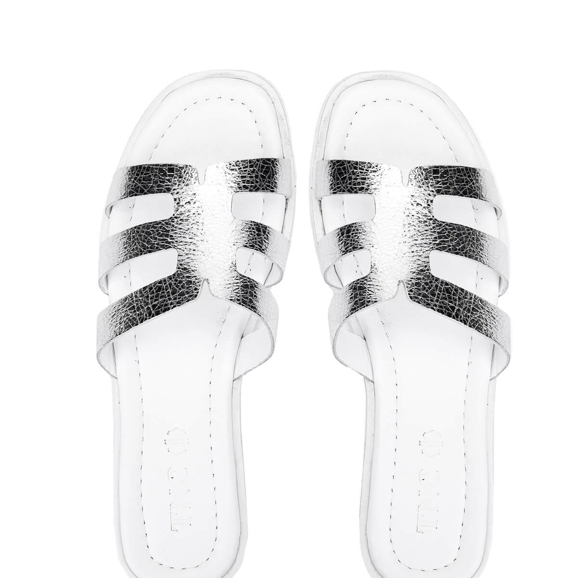 Tamer Tanca Kadın Hakiki Deri Beyaz/Lame Düz Terlik