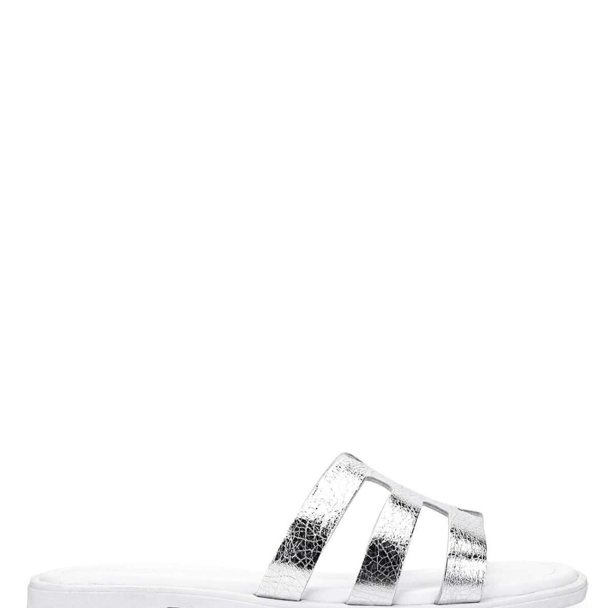 Tamer Tanca Kadın Hakiki Deri Beyaz/Lame Düz Terlik