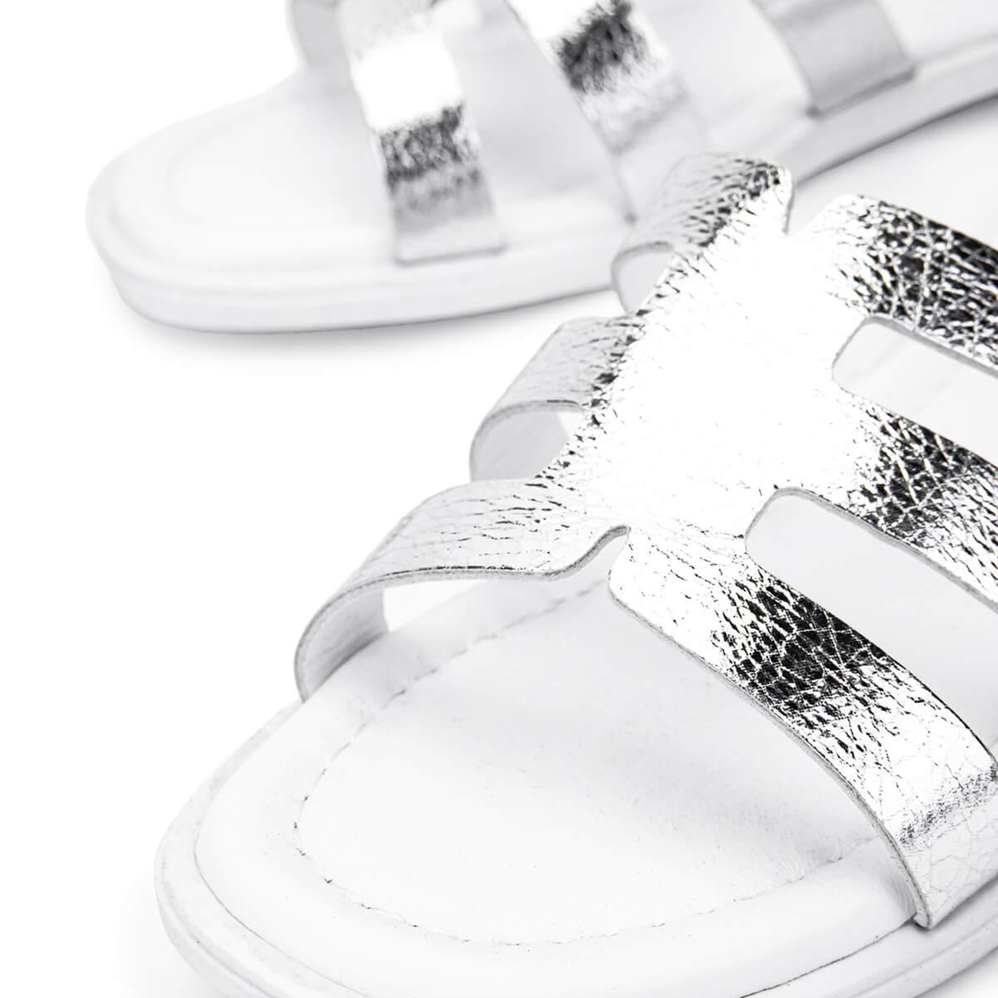 Tamer Tanca Kadın Hakiki Deri Beyaz/Lame Düz Terlik